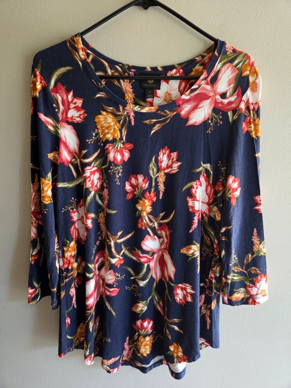 Women's Top, 3/4 Sleeve, Blue and Orange